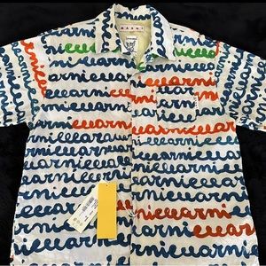 Marni Scribble Short Sleeve Button Shirt Size 46/Small